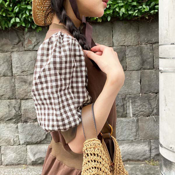 【200191|M〜L対応】ギンガム袖×裏毛ドッキングワンピース|1枚で完成・春秋スウェットロングワンピ