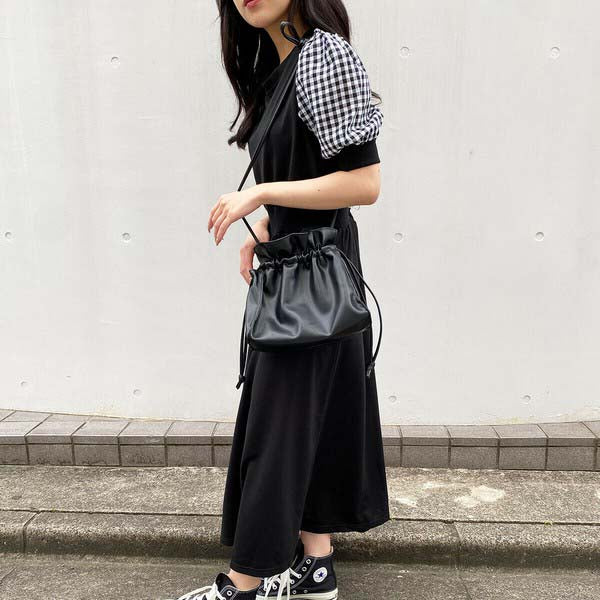 【200191|M〜L対応】ギンガム袖×裏毛ドッキングワンピース|1枚で完成・春秋スウェットロングワンピ