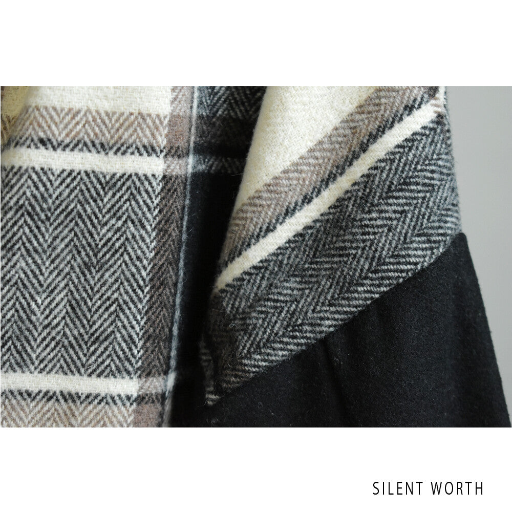 【M】起毛チェック柄フードロングコート|大判配色・サイドスリット・SILENT WORTH 11784703