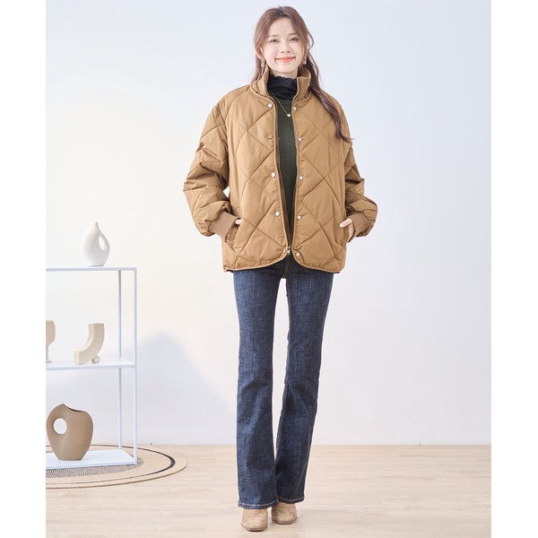 【M〜L】ハイカラー キルティング ジャケット コート(C32-462)