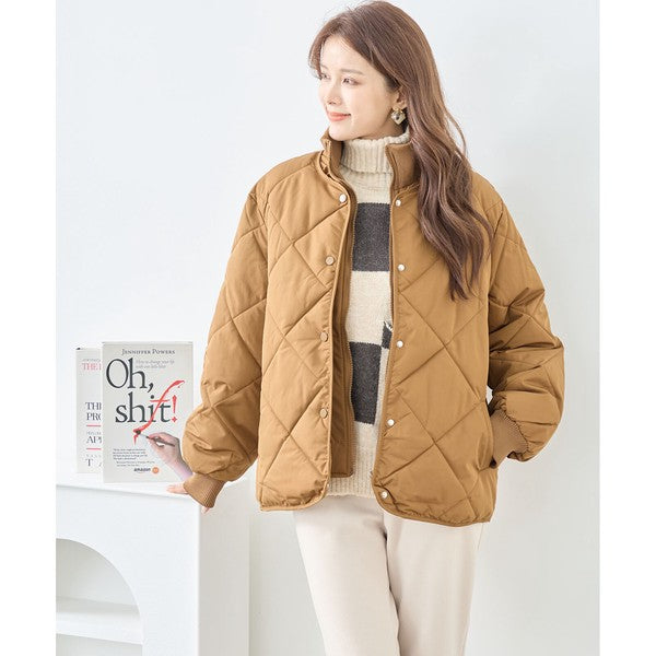 【M〜L】ハイカラー キルティング ジャケット コート(C32-462)