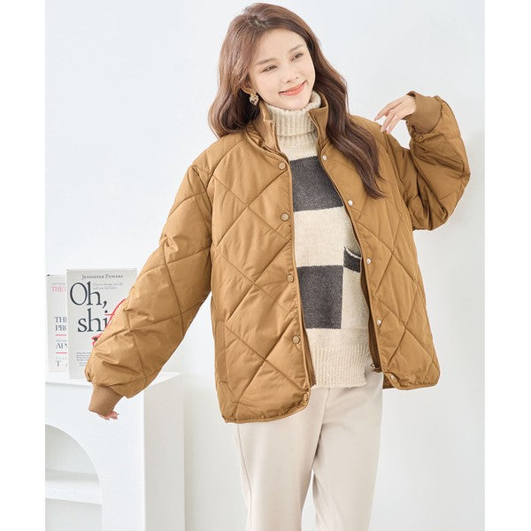 【M〜L】ハイカラー キルティング ジャケット コート(C32-462)