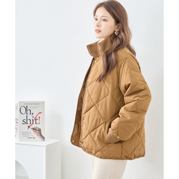 【M〜L】ハイカラー キルティング ジャケット コート(C32-462)