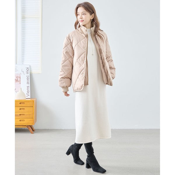 【M〜L】ハイカラー キルティング ジャケット コート(C32-462)