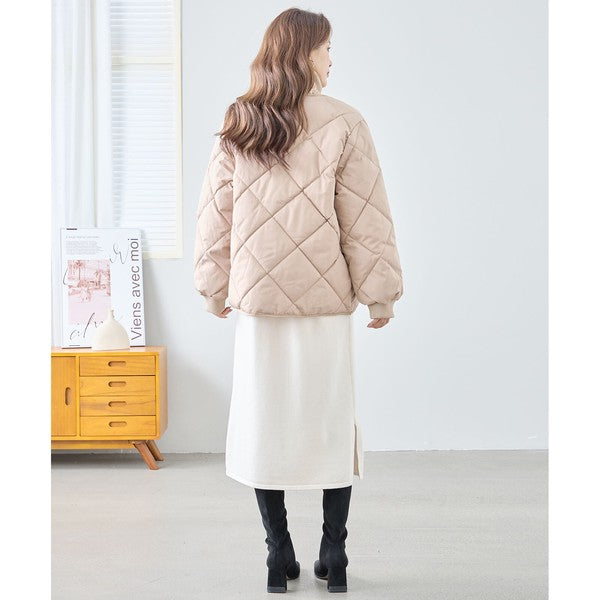 【M〜L】ハイカラー キルティング ジャケット コート(C32-462)