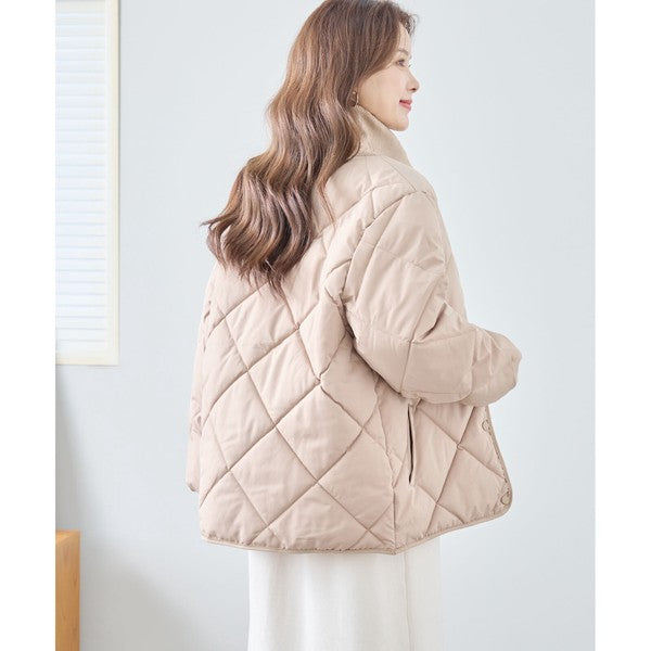 【M〜L】ハイカラー キルティング ジャケット コート(C32-462)