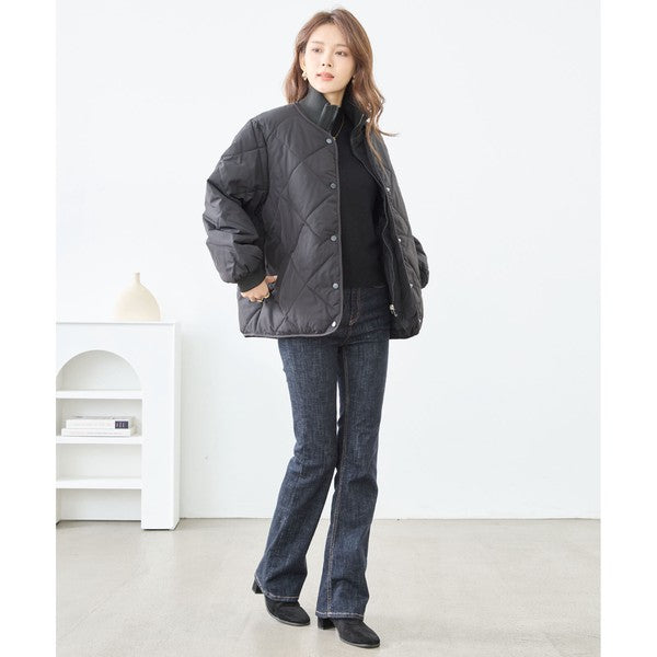 【M〜L】ハイカラー キルティング ジャケット コート(C32-462)