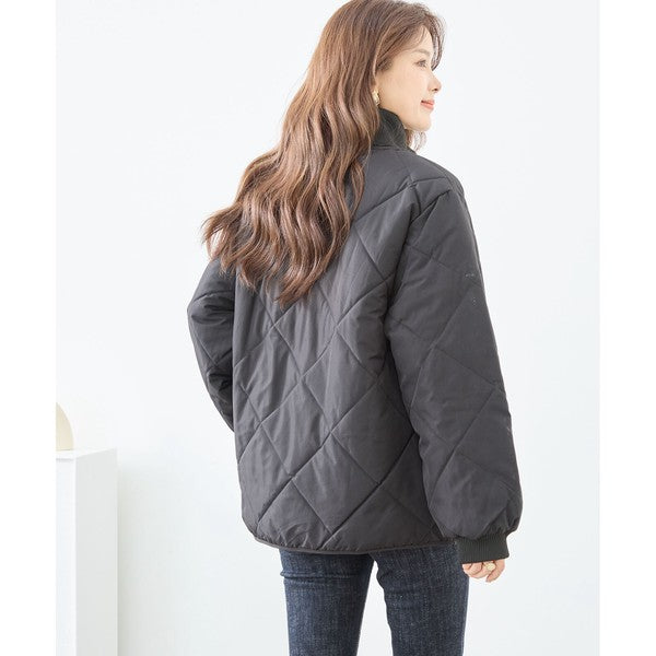 【M〜L】ハイカラー キルティング ジャケット コート(C32-462)