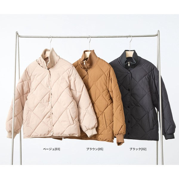 【M〜L】ハイカラー キルティング ジャケット コート(C32-462)
