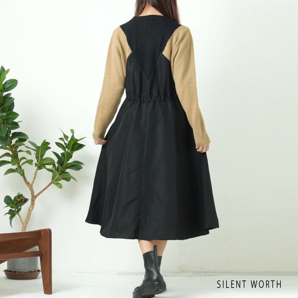 【M】ニット異素材切替ブロッキングワンピース|立体シルエット・体型カバー・SILENT WORTH N-2569
