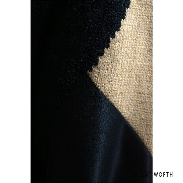 【M】ニット異素材切替ブロッキングワンピース|立体シルエット・体型カバー・SILENT WORTH N-2569