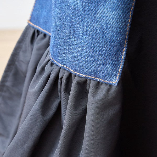 【M〜L】異素材切り替えデニムロングスカート|裾フレア・マーメイドライン・11903851