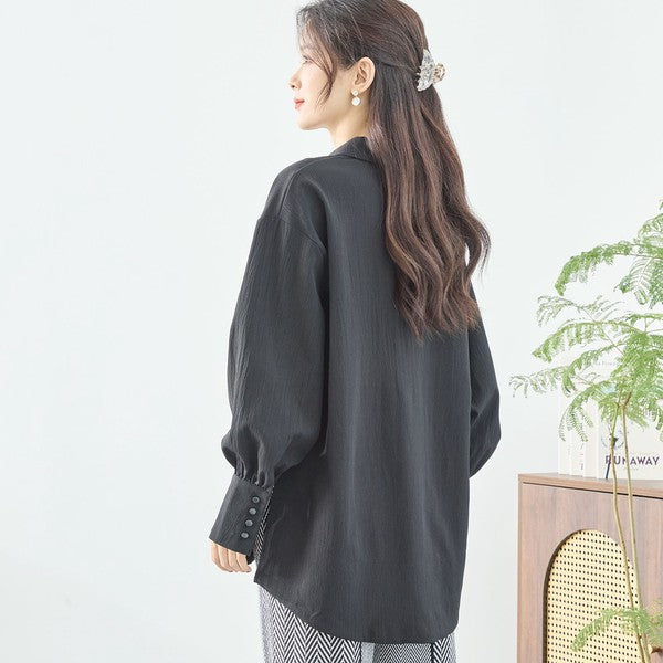 ブラウス チュニック スキッパー シボ ゆったり 体型カバー スリット 長袖 秋冬 L LL