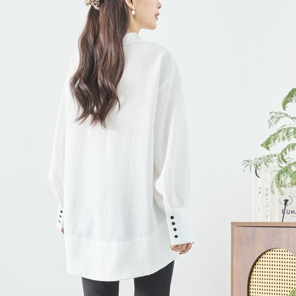ブラウス チュニック スキッパー シボ ゆったり 体型カバー スリット 長袖 秋冬 L LL
