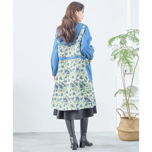 【M〜L】ゴブラン調 デニム 切替 デザイン ファスナー コート (C02-265/C02-266)