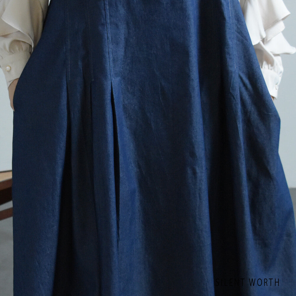 【12042772|Fサイズ】Silent Worth|配色ステッチ デニムジャンスカ|ロング丈・秋ワンピース