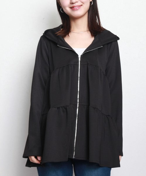 【M〜L】フード付き ジップアップ ジャケット レディース ストレッチ アウター