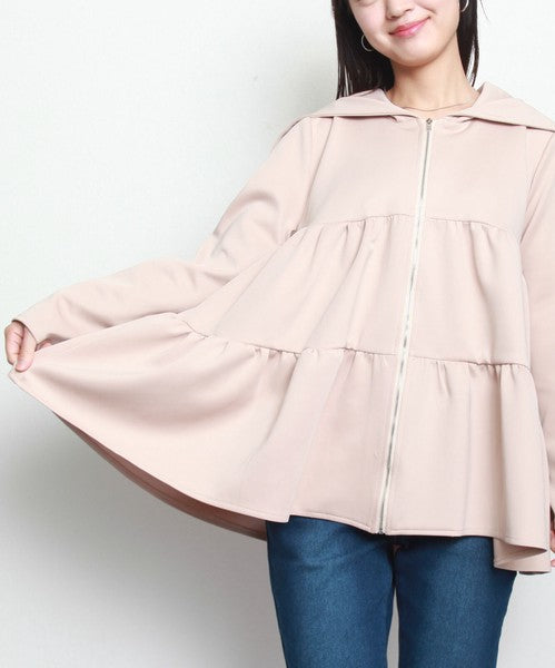 【M〜L】フード付き ジップアップ ジャケット レディース ストレッチ アウター