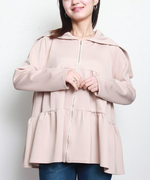 【M〜L】フード付き ジップアップ ジャケット レディース ストレッチ アウター