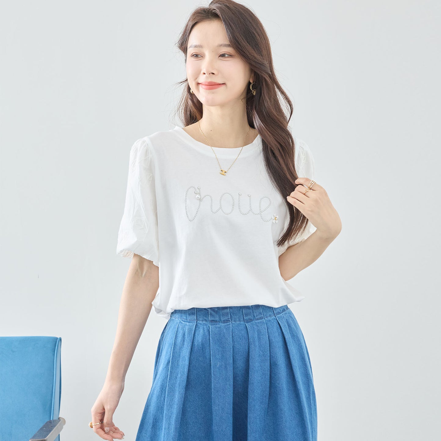 【M〜L】ビジュー アクセント トップス カットソー(C31-1779)