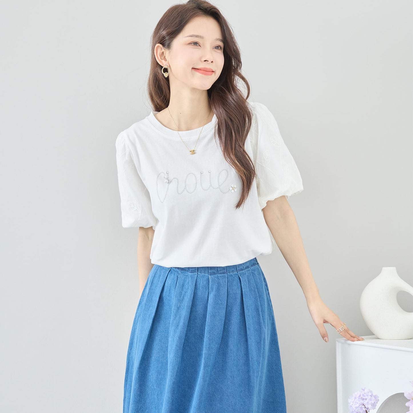 【M〜L】ビジュー アクセント トップス カットソー(C31-1779)