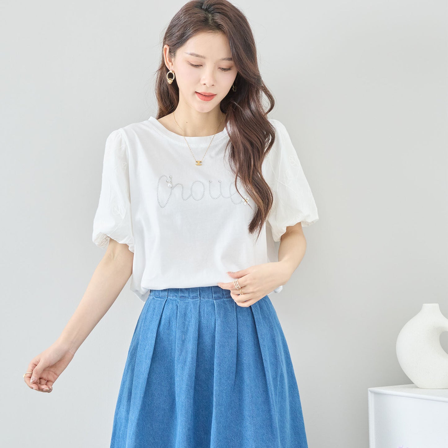 【M〜L】ビジュー アクセント トップス カットソー(C31-1779)