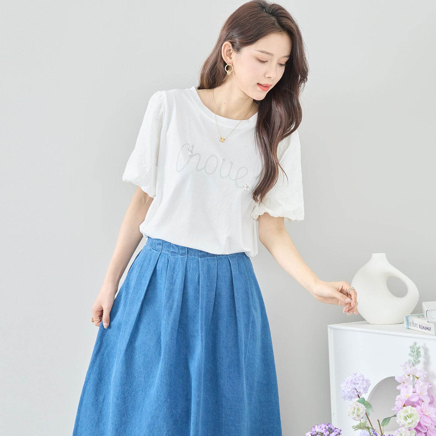 【M〜L】ビジュー アクセント トップス カットソー(C31-1779)