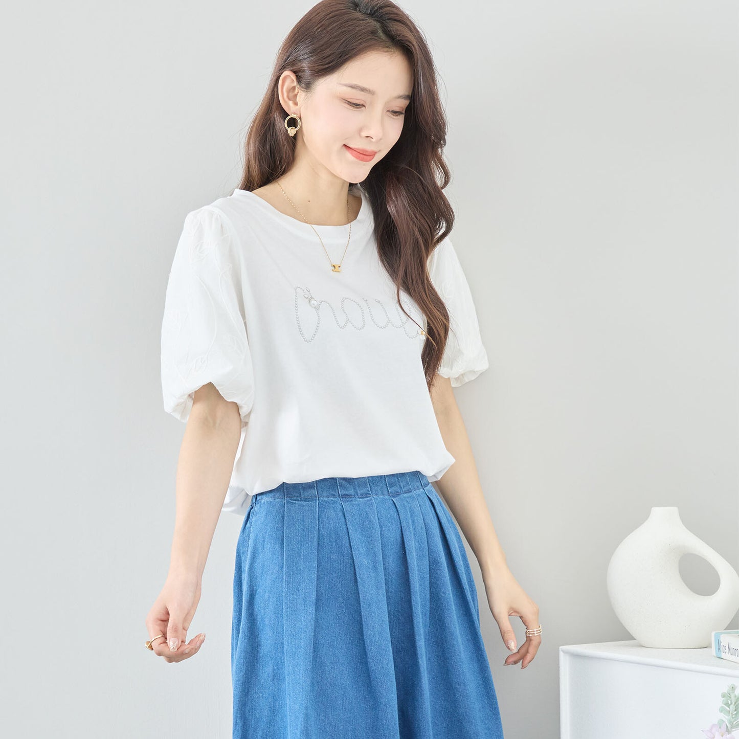 【M〜L】ビジュー アクセント トップス カットソー(C31-1779)