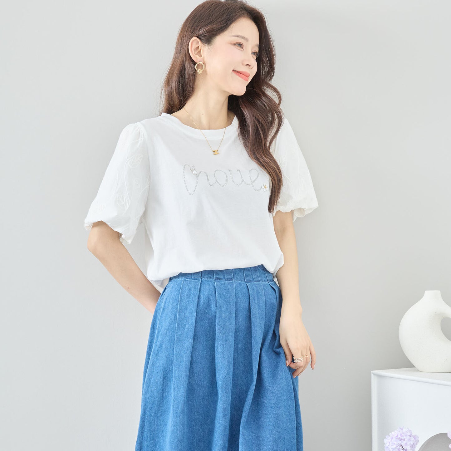 【M〜L】ビジュー アクセント トップス カットソー(C31-1779)