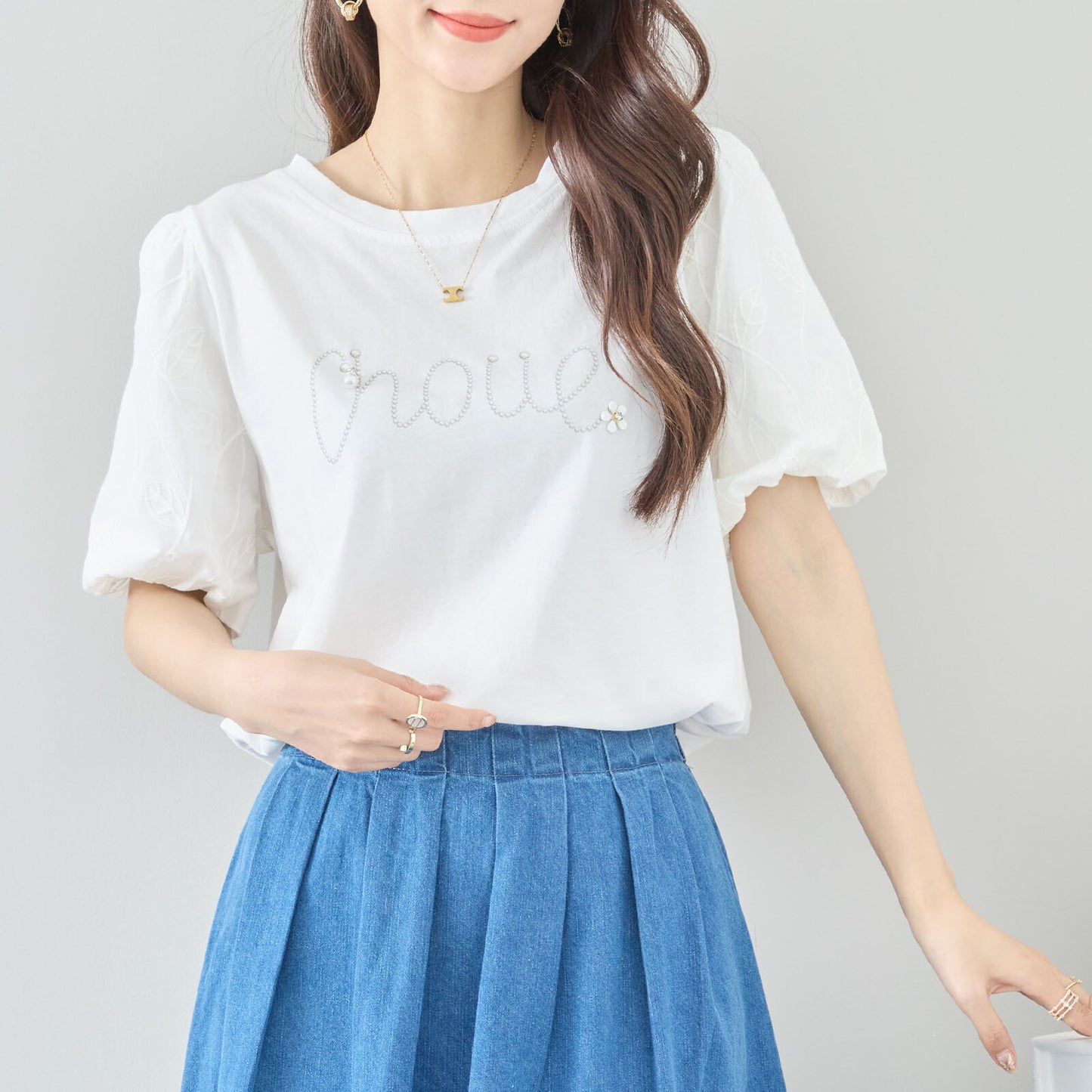 【M〜L】ビジュー アクセント トップス カットソー(C31-1779)