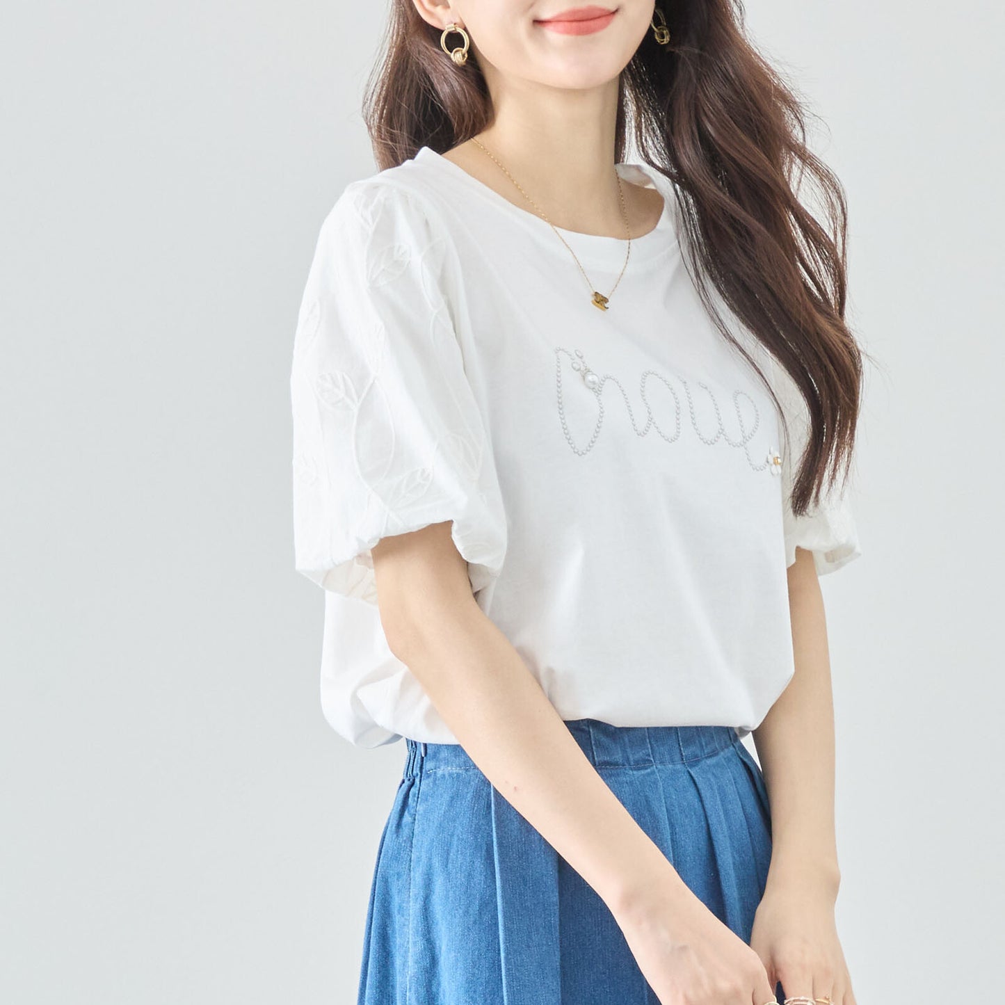 【M〜L】ビジュー アクセント トップス カットソー(C31-1779)