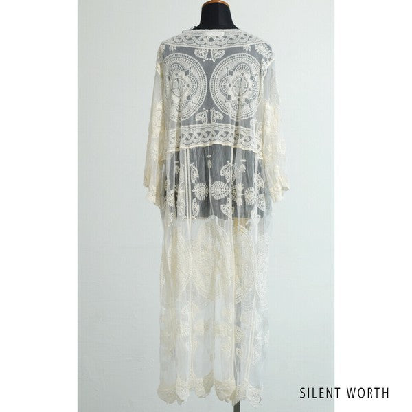 【M】綿混 チュール刺繍レース カーディガン SILENT WORTH|シアー 上品 体型カバー 羽織り 夏 N-2736