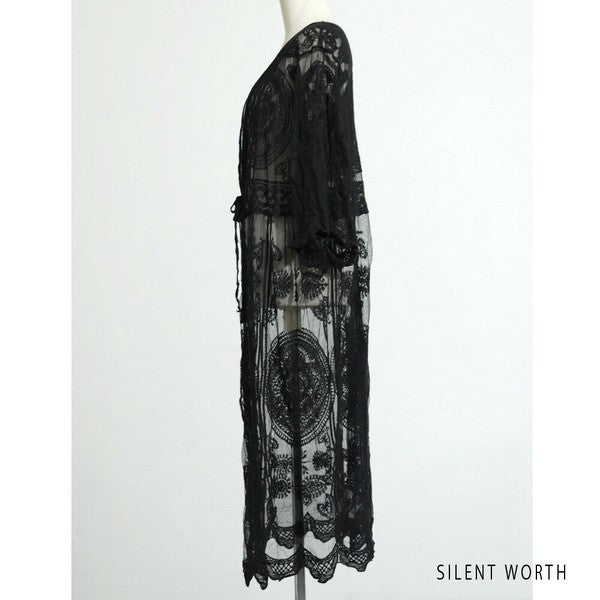 【M】綿混 チュール刺繍レース カーディガン SILENT WORTH|シアー 上品 体型カバー 羽織り 夏 N-2736