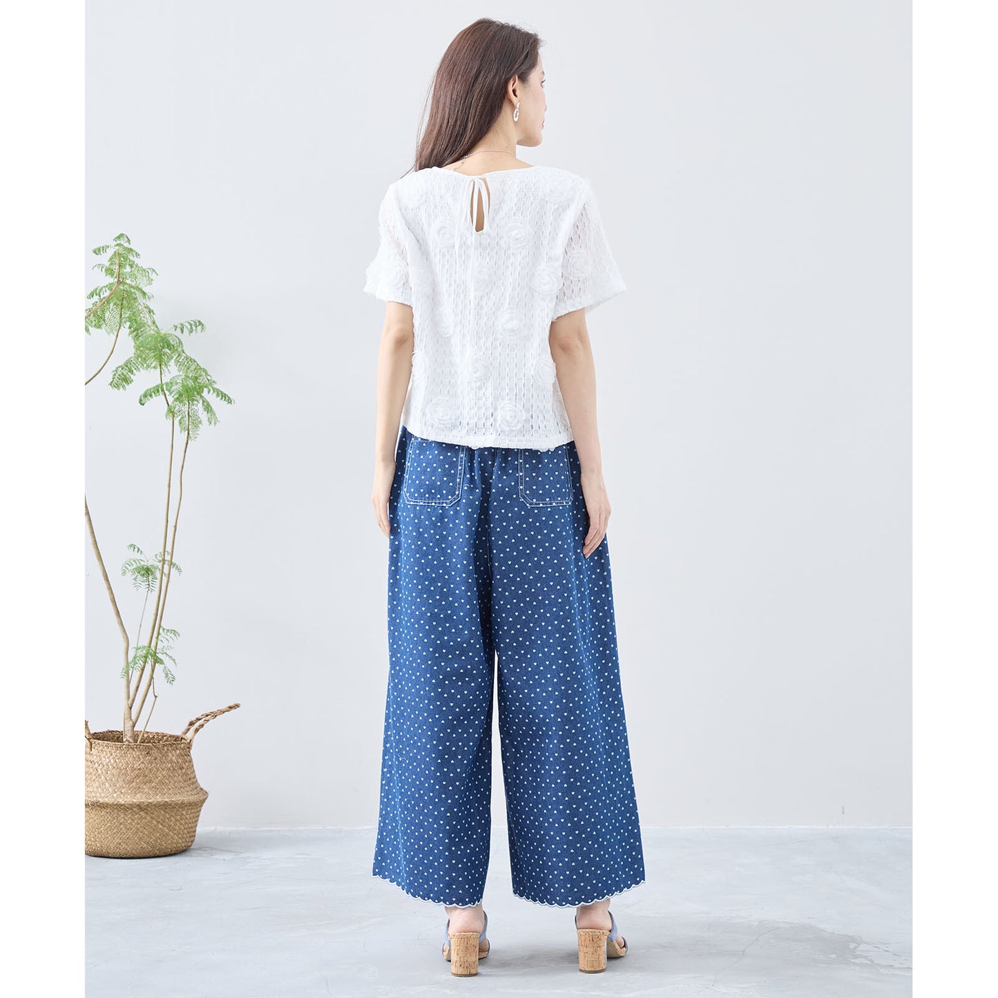 【M~L】ハートドットワイドシルエットデニムパンツ(C35-324)