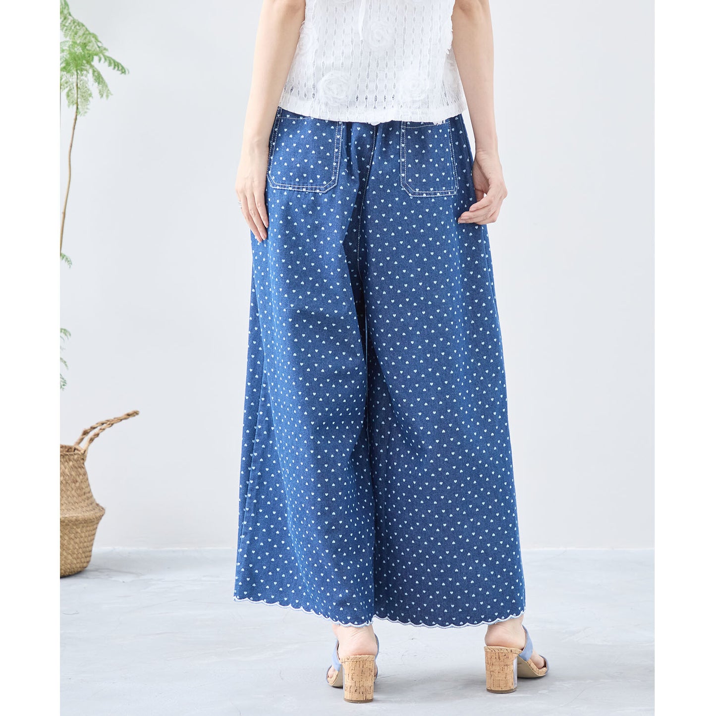 【M~L】ハートドットワイドシルエットデニムパンツ(C35-324)