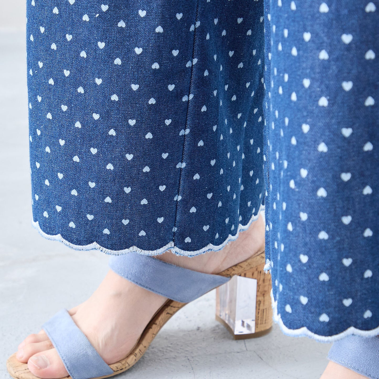 【M~L】ハートドットワイドシルエットデニムパンツ(C35-324)