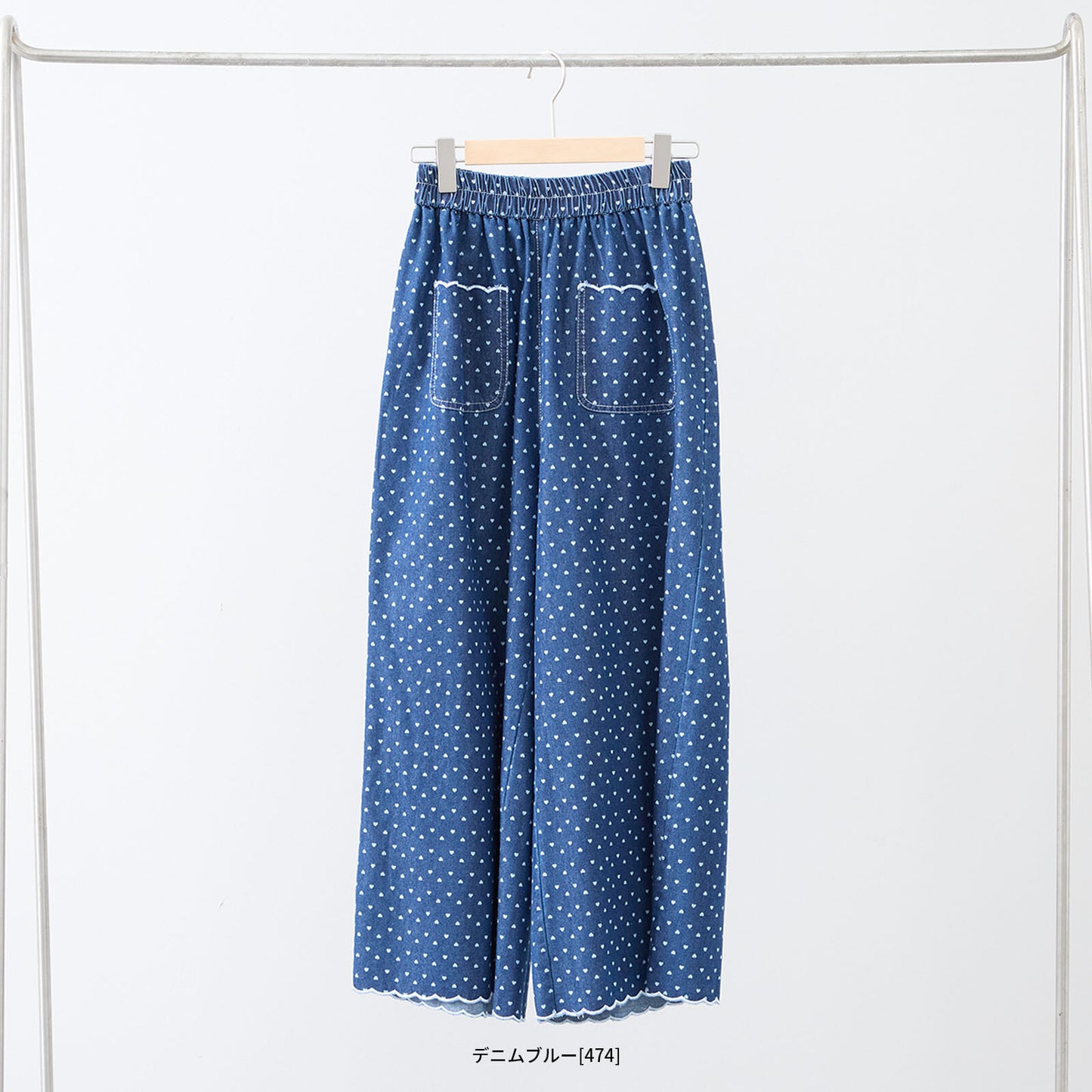 【M~L】ハートドットワイドシルエットデニムパンツ(C35-324)