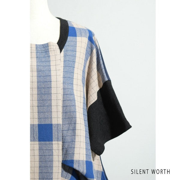 【Mサイズ】綿混チェック柄・タックデザインワンピース|大人カジュアル・体型カバー・SILENT WORTH C-3086