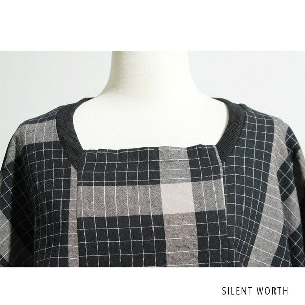 【Mサイズ】綿混チェック柄・タックデザインワンピース|大人カジュアル・体型カバー・SILENT WORTH C-3086