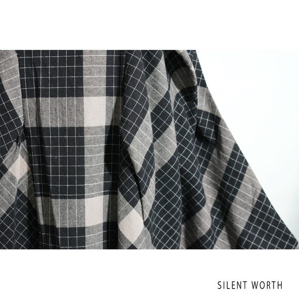 【Mサイズ】綿混チェック柄・タックデザインワンピース|大人カジュアル・体型カバー・SILENT WORTH C-3086