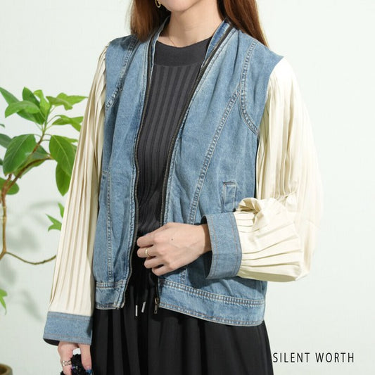 【M】プリーツ×デニム切替ジャケット|SILENT WORTH
