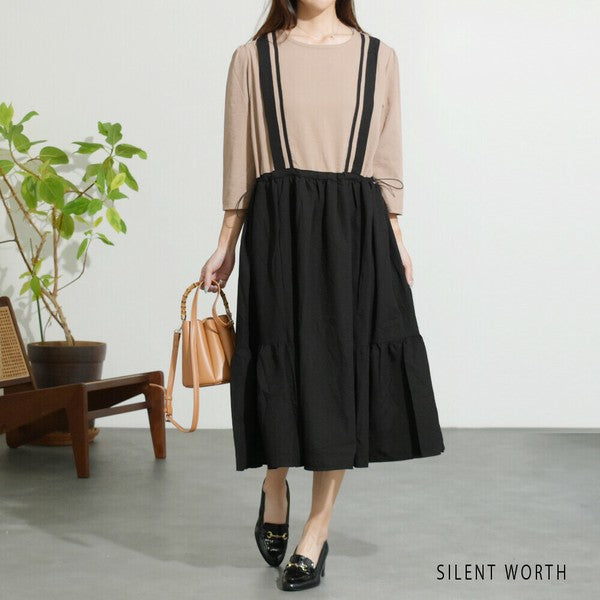 【M〜L相当】配色ドッキングワンピース|ゆったりシルエット・体型カバー・SILENT WORTH N-2896
