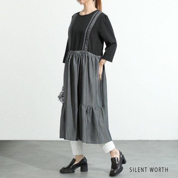 【M〜L相当】配色ドッキングワンピース|ゆったりシルエット・体型カバー・SILENT WORTH N-2896