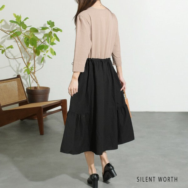 【M〜L相当】配色ドッキングワンピース|ゆったりシルエット・体型カバー・SILENT WORTH N-2896