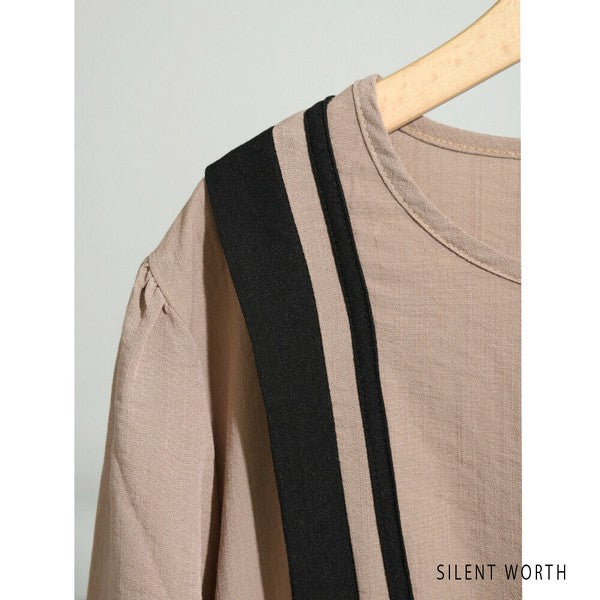 【M〜L相当】配色ドッキングワンピース|ゆったりシルエット・体型カバー・SILENT WORTH N-2896