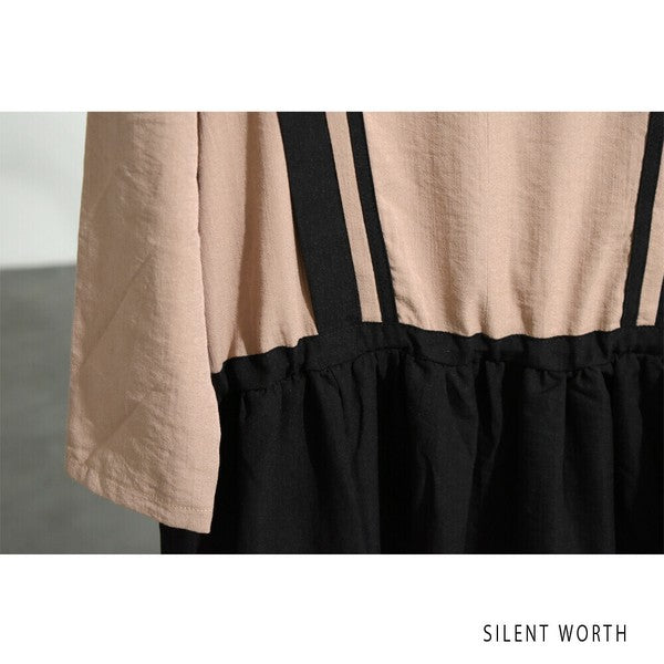 【M〜L相当】配色ドッキングワンピース|ゆったりシルエット・体型カバー・SILENT WORTH N-2896
