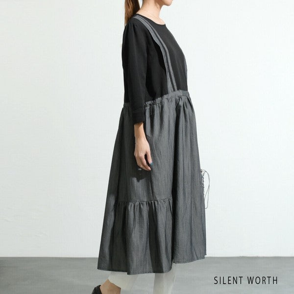【M〜L相当】配色ドッキングワンピース|ゆったりシルエット・体型カバー・SILENT WORTH N-2896