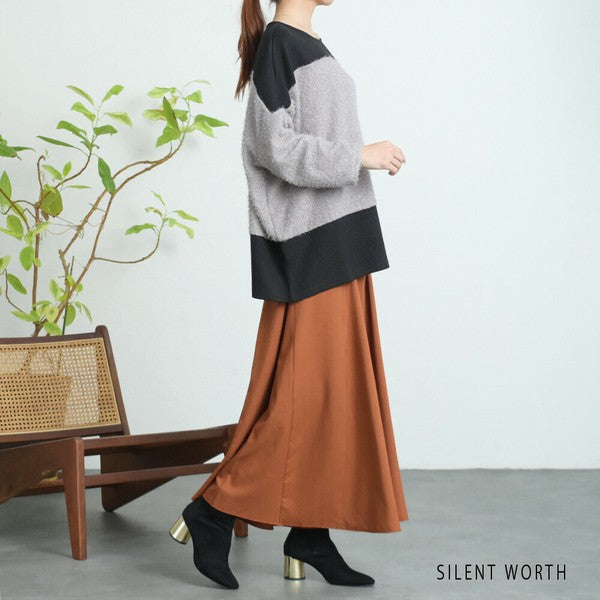 【M〜L相当】シャギー配色プルオーバー|ふんわり起毛・異素材切替・大人ナチュラル・C-3177