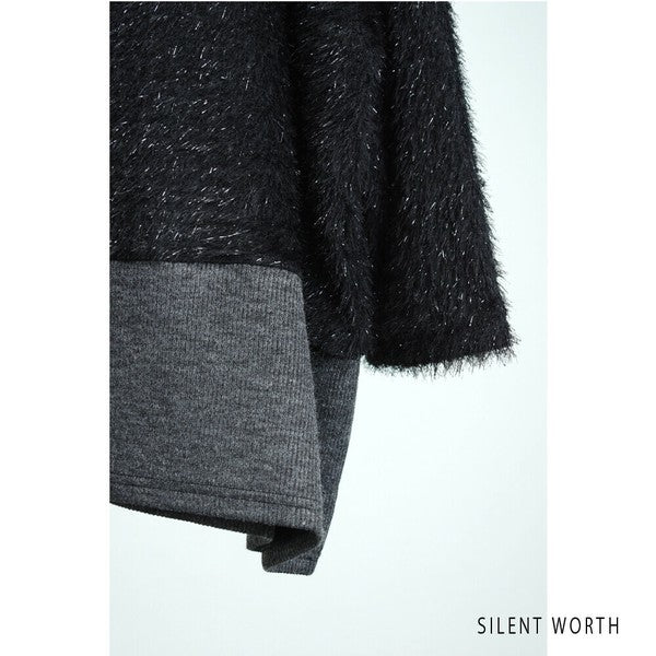 【M〜L相当】シャギー配色プルオーバー|ふんわり起毛・異素材切替・大人ナチュラル・C-3177