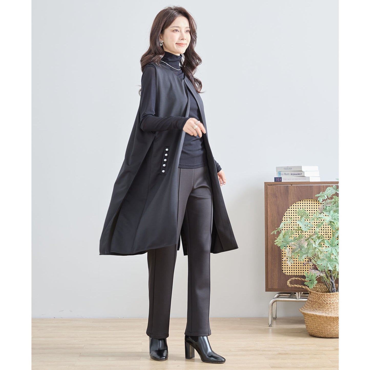 【L〜LL】ポイント パール ロング ジレ ベスト トップス (N33-004)